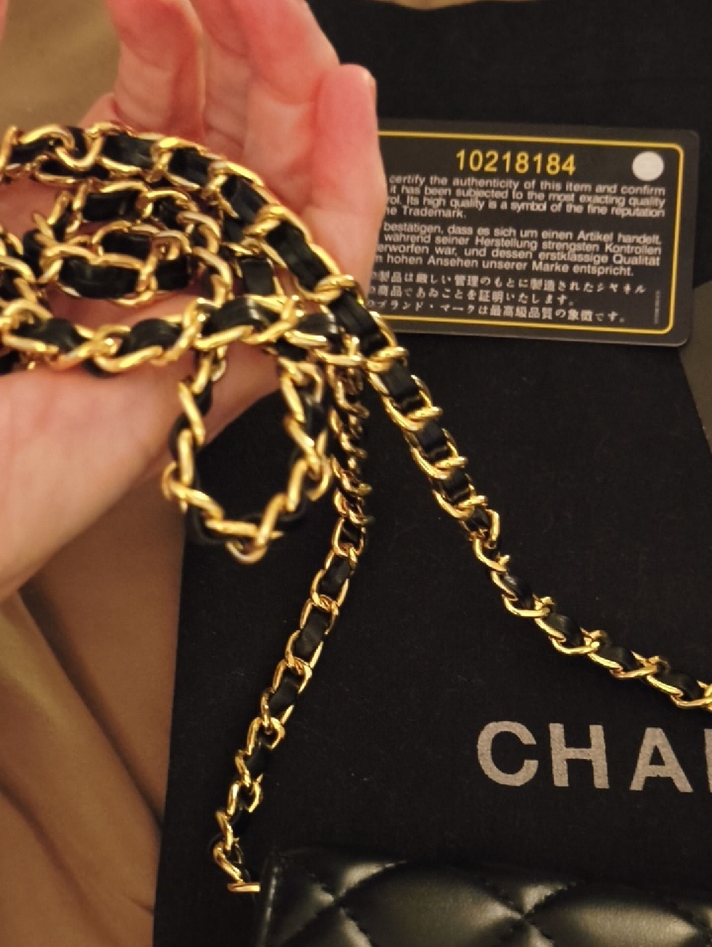 Authentic CHANEL Small  Black Quilted Leather Crossbody Baggett with Gold Chain - Picture 8 of 11